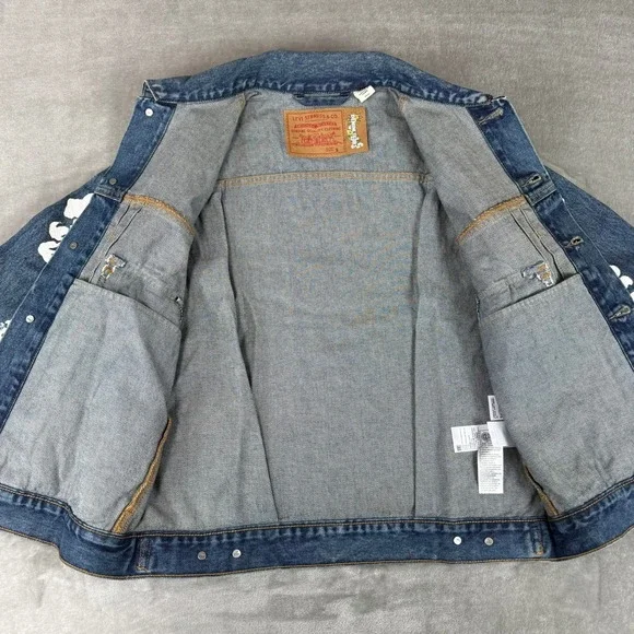 Levis x Denim Tears All Over Wreath Denim Jacket Mens Small Blue Dark Wash NWOT - Picture 3 of 7
